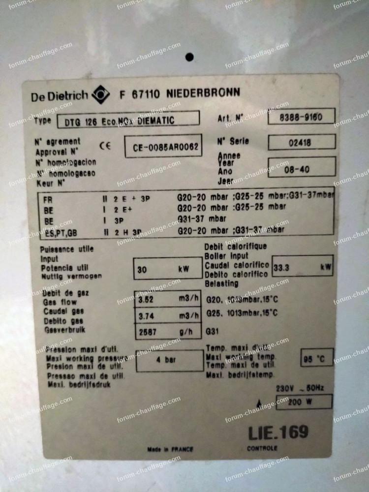 problème thermostat chaudière De Dietrich DTG 120 ECONOX DIEMATIC